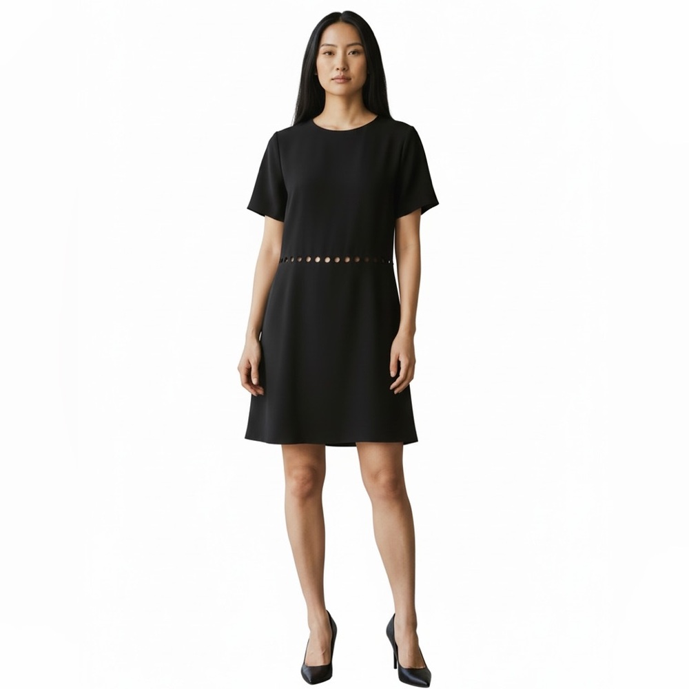 T by Alexander Wang Black Knit Dress Cutout Waist Eyelet M fit flare jersey